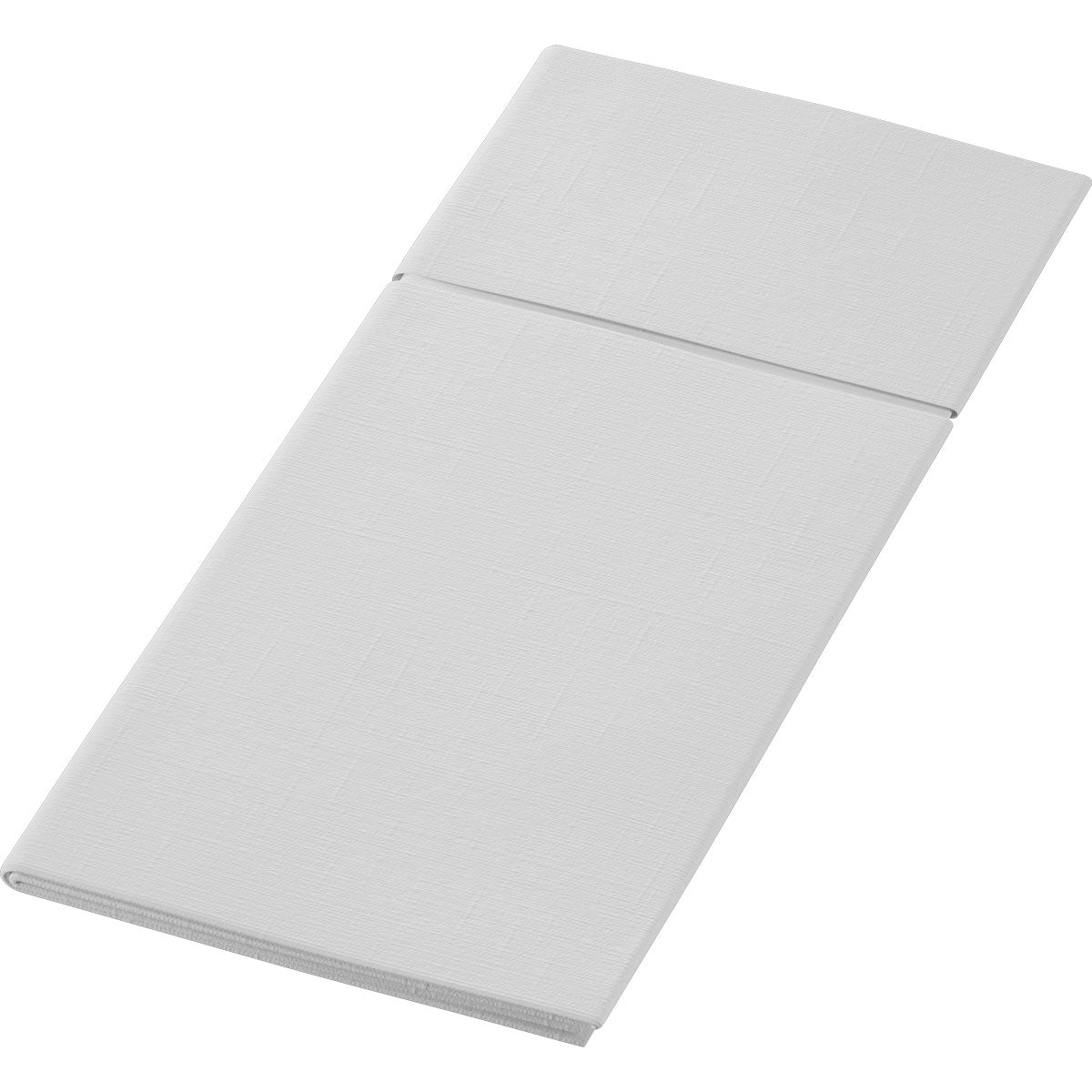 Na jednobarevném pozadí je zobrazen bílý, obdélníkový Duniletto 480 x 400 mm od společnosti Duni GmbH. Jeho jemně strukturovaná látka s viditelnými liniemi z něj činí elegantní doplněk pro každý prostřený stůl.