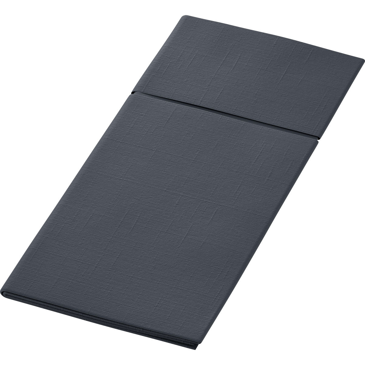 Čistě složený Duniletto 480 x 400 mm paspart od Duni GmbH v tmavě šedé barvě s texturovaným povrchem a viditelnými záhyby, zobrazený na jednoduchém bílém pozadí - ideální kapsa na příbory a stylový stolní doplněk pro každý prostřený stůl.