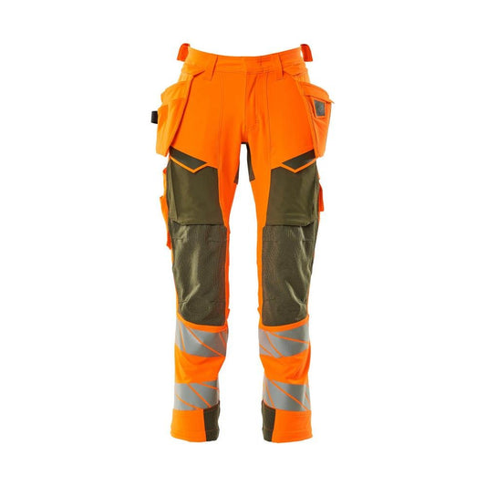 Kalhoty s kapsami na zavěšení, kalhoty ULTIMATE STRETCH, vysoce oranžová/mechová zelená