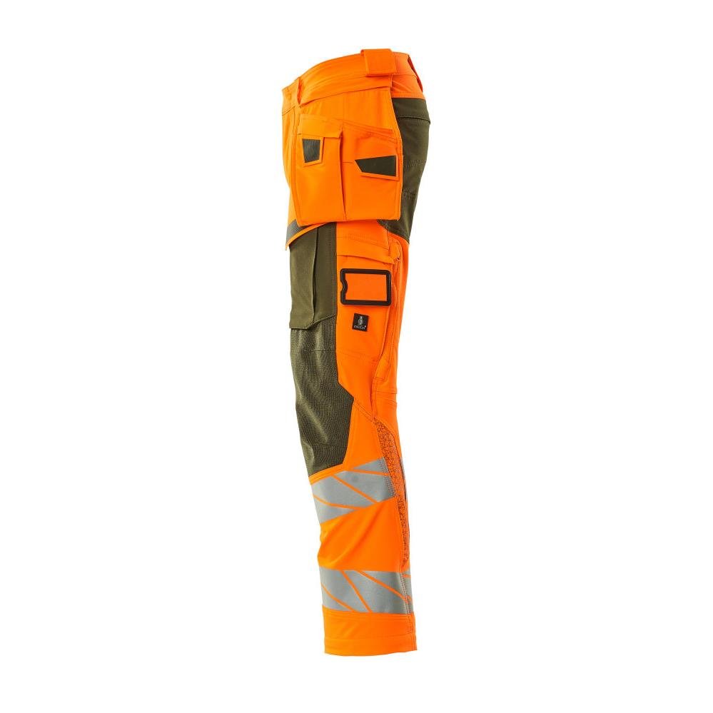 Kalhoty s kapsami na zavěšení, kalhoty ULTIMATE STRETCH, vysoce oranžová/mechová zelená