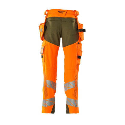Kalhoty s kapsami na zavěšení, kalhoty ULTIMATE STRETCH, vysoce oranžová/mechová zelená
