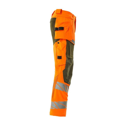 Kalhoty s kapsami na zavěšení, kalhoty ULTIMATE STRETCH, vysoce oranžová/mechová zelená