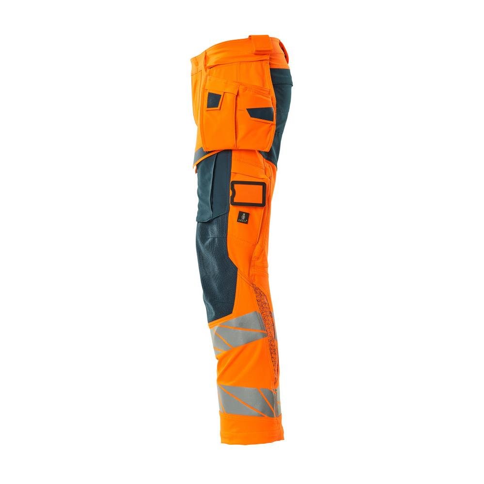 Kalhoty s kapsami na zavěšení, kalhoty ULTIMATE STRETCH, hi-vis oranžová/tmavá petrolejová