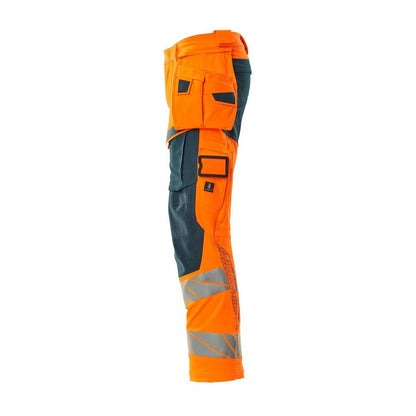 Kalhoty s kapsami na zavěšení, kalhoty ULTIMATE STRETCH, hi-vis oranžová/tmavá petrolejová