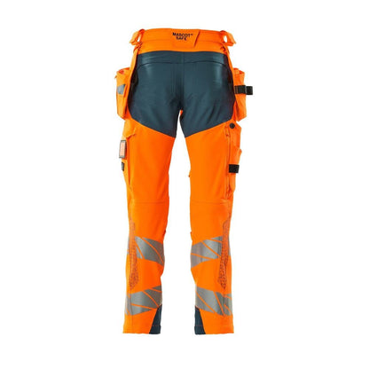 Kalhoty s kapsami na zavěšení, kalhoty ULTIMATE STRETCH, hi-vis oranžová/tmavá petrolejová