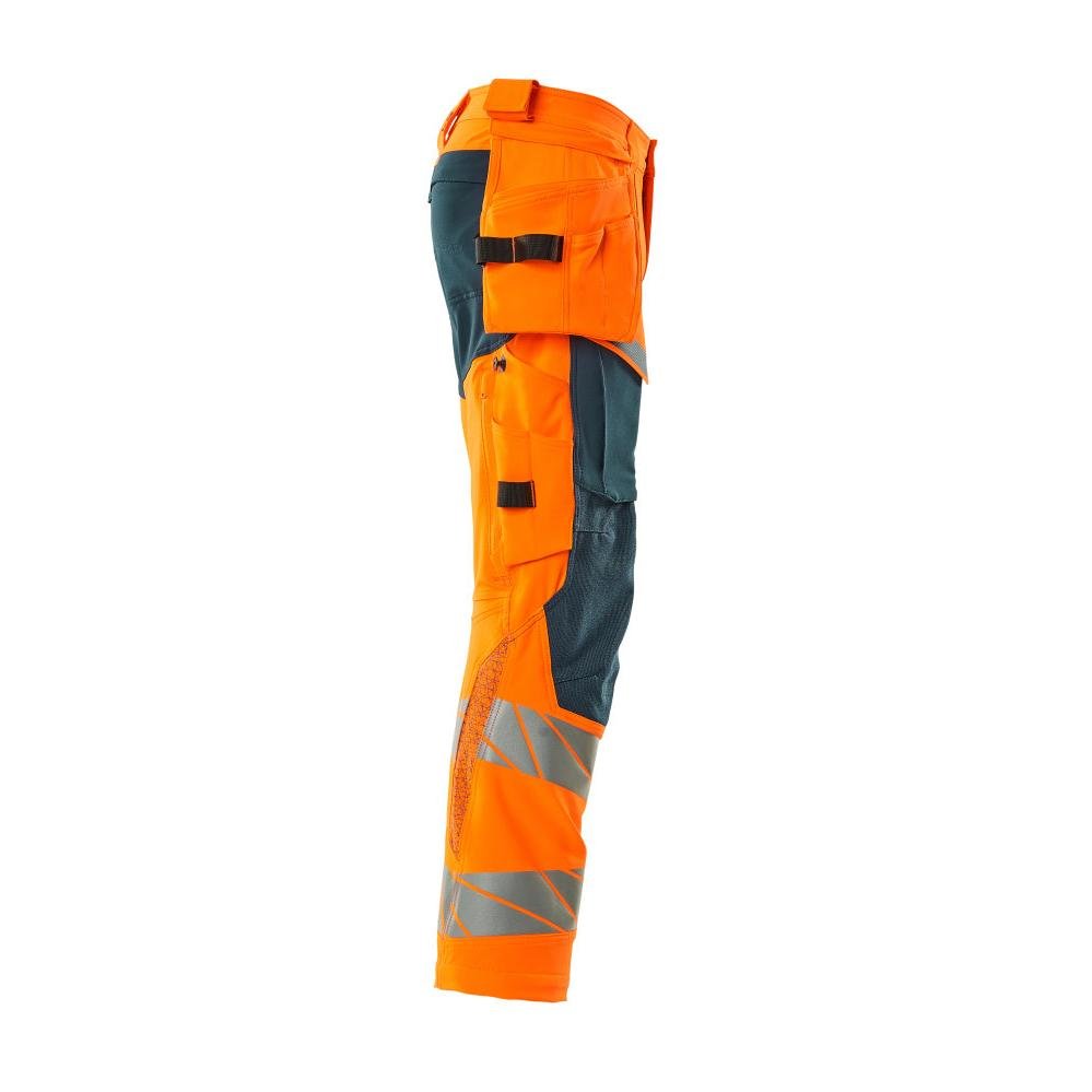 Kalhoty s kapsami na zavěšení, kalhoty ULTIMATE STRETCH, hi-vis oranžová/tmavá petrolejová