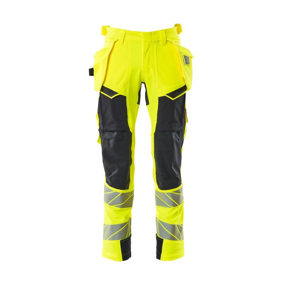 Kalhoty s kapsami na zavěšení, kalhoty ULTIMATE STRETCH, hi-vis žlutá/černo-modrá