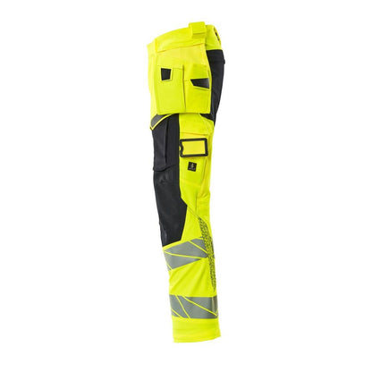 Kalhoty s kapsami na zavěšení, kalhoty ULTIMATE STRETCH, hi-vis žlutá/černo-modrá