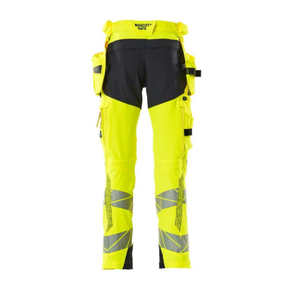 Kalhoty s kapsami na zavěšení, kalhoty ULTIMATE STRETCH, hi-vis žlutá/černo-modrá