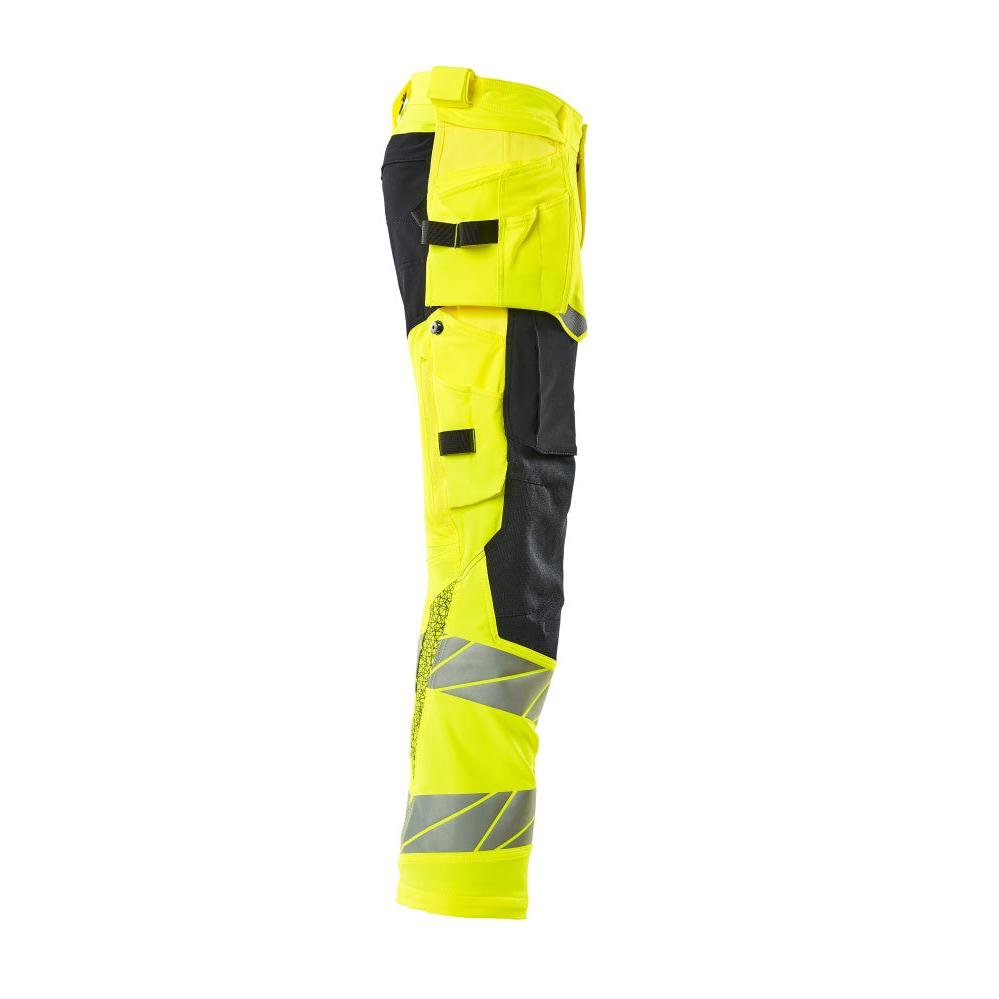 Kalhoty s kapsami na zavěšení, kalhoty ULTIMATE STRETCH, hi-vis žlutá/černo-modrá