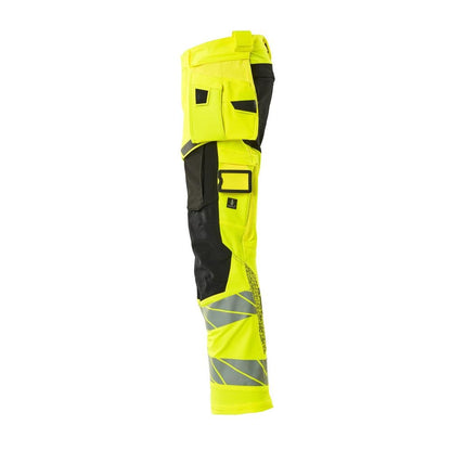 Kalhoty s kapsami na zavěšení, kalhoty ULTIMATE STRETCH, hi-vis žlutá/černá