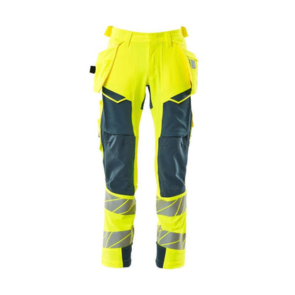 Kalhoty s kapsami na zavěšení, kalhoty ULTIMATE STRETCH, hi-vis žlutá/tmavá petrolejová