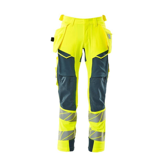 Kalhoty s kapsami na zavěšení, kalhoty ULTIMATE STRETCH, hi-vis žlutá/tmavá petrolejová