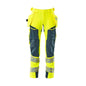 Kalhoty s kapsami na zavěšení, kalhoty ULTIMATE STRETCH, hi-vis žlutá/tmavá petrolejová
