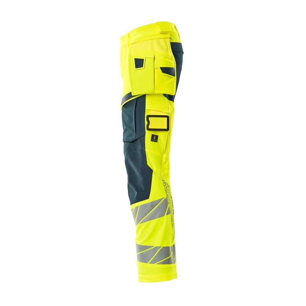 Kalhoty s kapsami na zavěšení, kalhoty ULTIMATE STRETCH, hi-vis žlutá/tmavá petrolejová