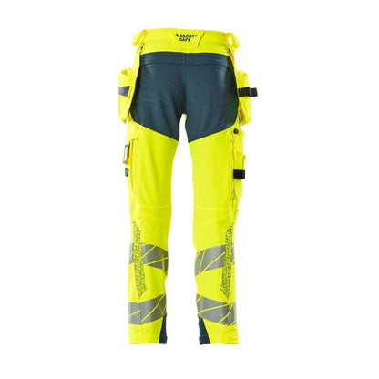 Kalhoty s kapsami na zavěšení, kalhoty ULTIMATE STRETCH, hi-vis žlutá/tmavá petrolejová
