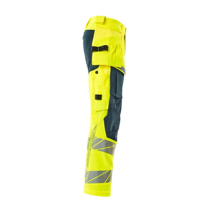 Kalhoty s kapsami na zavěšení, kalhoty ULTIMATE STRETCH, hi-vis žlutá/tmavá petrolejová