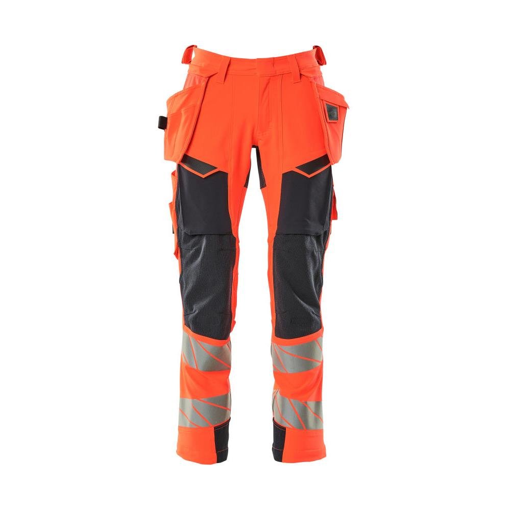 Kalhoty s kapsami na zavěšení, kalhoty ULTIMATE STRETCH, Hi-vis červená/černo-modrá