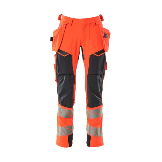 Kalhoty s kapsami na zavěšení, kalhoty ULTIMATE STRETCH, Hi-vis červená/černo-modrá