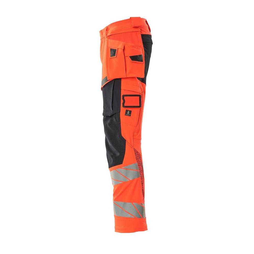 Kalhoty s kapsami na zavěšení, kalhoty ULTIMATE STRETCH, Hi-vis červená/černo-modrá