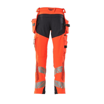 Kalhoty s kapsami na zavěšení, kalhoty ULTIMATE STRETCH, Hi-vis červená/černo-modrá
