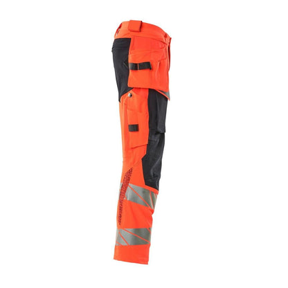 Kalhoty s kapsami na zavěšení, kalhoty ULTIMATE STRETCH, Hi-vis červená/černo-modrá