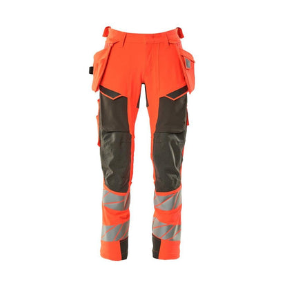Kalhoty s kapsami na zavěšení, kalhoty ULTIMATE STRETCH, hi-vis červená/tmavě antracitová