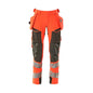Kalhoty s kapsami na zavěšení, kalhoty ULTIMATE STRETCH, hi-vis červená/tmavě antracitová