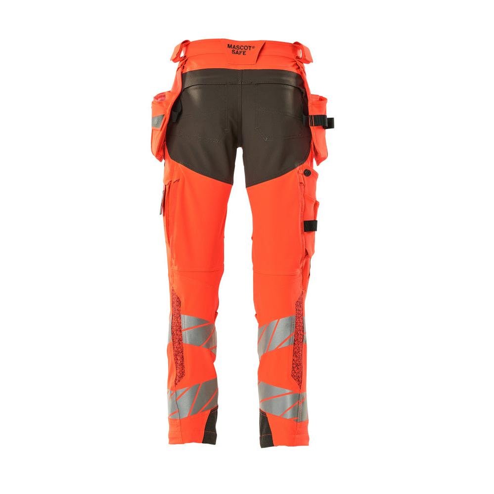 Kalhoty s kapsami na zavěšení, kalhoty ULTIMATE STRETCH, hi-vis červená/tmavě antracitová