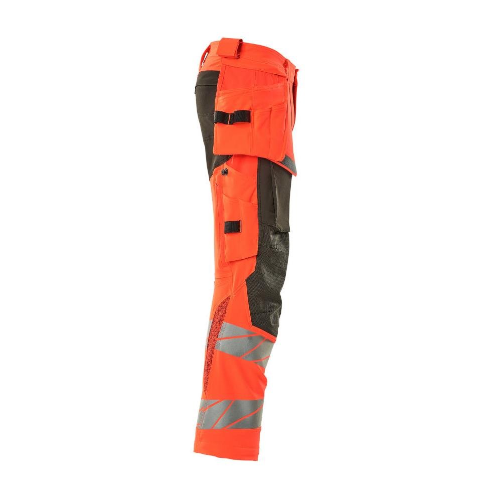 Kalhoty s kapsami na zavěšení, kalhoty ULTIMATE STRETCH, hi-vis červená/tmavě antracitová