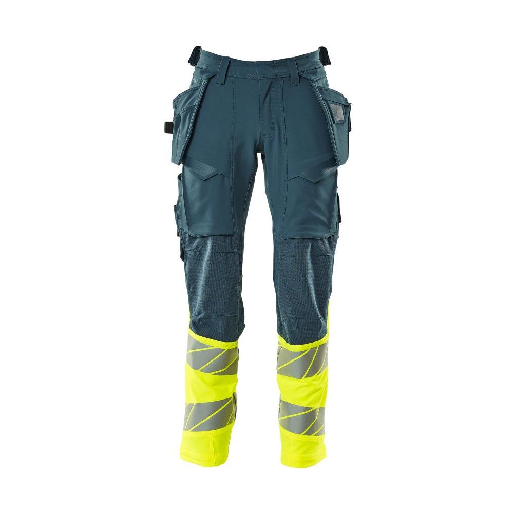 Kalhoty s kapsami na zavěšení, kalhoty ULTIMATE STRETCH, tmavě petrolejová/hi-vis žlutá