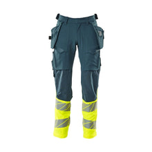 Kalhoty s kapsami na zavěšení, kalhoty ULTIMATE STRETCH, tmavě petrolejová/hi-vis žlutá