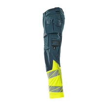 Kalhoty s kapsami na zavěšení, kalhoty ULTIMATE STRETCH, tmavě petrolejová/hi-vis žlutá