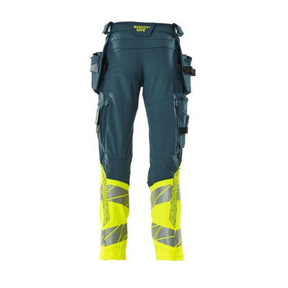Kalhoty s kapsami na zavěšení, kalhoty ULTIMATE STRETCH, tmavě petrolejová/hi-vis žlutá