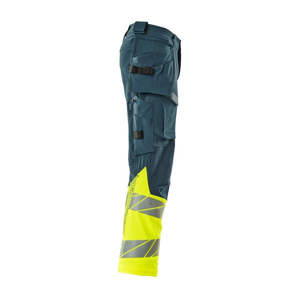 Kalhoty s kapsami na zavěšení, kalhoty ULTIMATE STRETCH, tmavě petrolejová/hi-vis žlutá