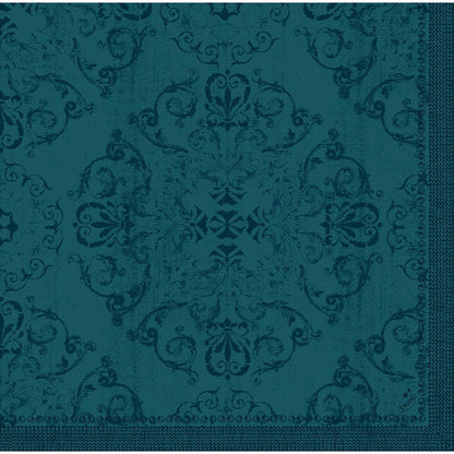 Duni GmbH Dunilin-Servietten 40 x 40 cm 1/4 Falz, teal mit elegantem Damast-Blumen- und Rankenmuster sowie einer dekorativen Bordüre-hochwertige Servietten für jede stilvoll gedeckte Tafel.