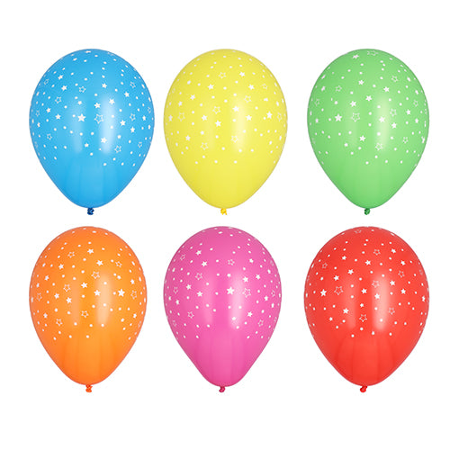 Die farbigen PAPSTAR Luftballons "Stars" (Ø 29 cm, Beutel mit 15 Stück) von PAPSTAR GmbH sind mit weißen Sternen verziert - das ideale Partydeko-Accessoire für jeden Anlass.