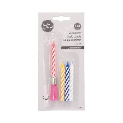 Hudební svíčka "Happy Birthday" (12 cm, barevná, s náhradními svíčkami) od PAPSTAR GmbH obsahuje hudební svíčku a náhradní svíčky - ideální pro slavnostní narozeninové oslavy.