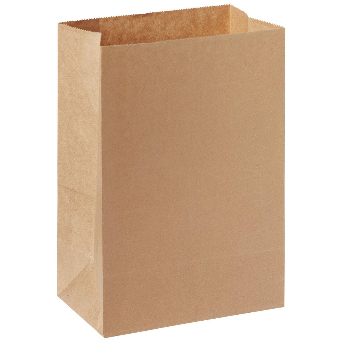 Taška Duni GmbH Take-Away bez ucha z hnědého papíru FSC (180x110x265 mm) stojí prázdná s otevřeným vrškem na bílém pozadí. Ekologické balení má ostré hrany a hladké strany. Balení: 500 kusů.