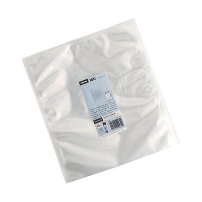 Balení 100 průhledných sáčků Starpak (40 x 30 cm, PA/PE) je dodáváno v obalu s bílomodrým štítkem, který obsahuje informace o produktu, čárový kód a obrázek vakuového sáčku na potraviny.