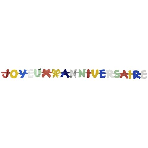 Řetěz "Joyeux Anniversaire" 1,9 m od PAPSTAR GmbH s barevnými písmeny jako slavnostní narozeninová dekorace, ideální pro narozeniny a oslavy. Dodává se v jednotlivém balení.