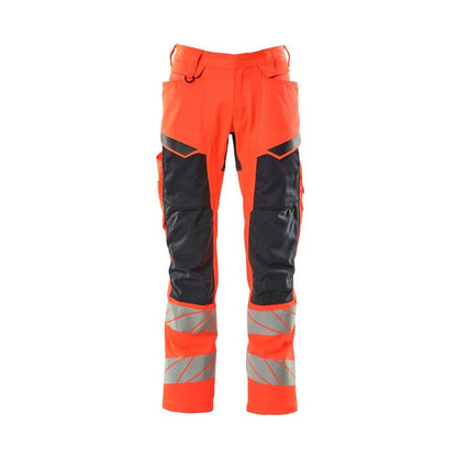 Kalhoty s kapsami na kolenou, kalhoty se strečovými vsadkami, hi-vis červená/černo-modrá