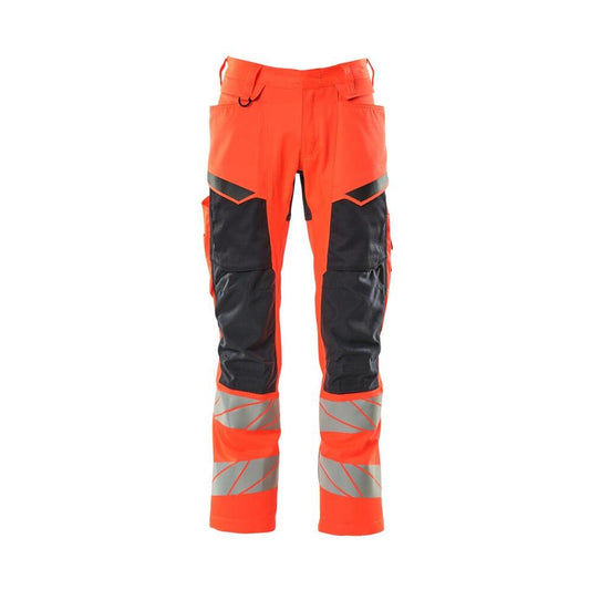 Kalhoty s kapsami na kolenou, kalhoty se strečovými vsadkami, hi-vis červená/černo-modrá