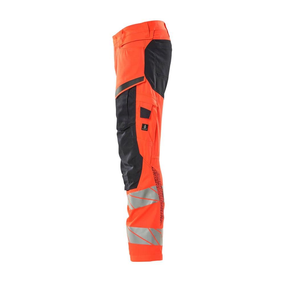 Kalhoty s kapsami na kolenou, kalhoty se strečovými vsadkami, hi-vis červená/černo-modrá