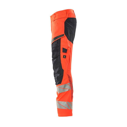 Kalhoty s kapsami na kolenou, kalhoty se strečovými vsadkami, hi-vis červená/černo-modrá