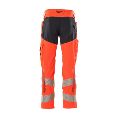 Kalhoty s kapsami na kolenou, kalhoty se strečovými vsadkami, hi-vis červená/černo-modrá