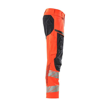 Kalhoty s kapsami na kolenou, kalhoty se strečovými vsadkami, hi-vis červená/černo-modrá