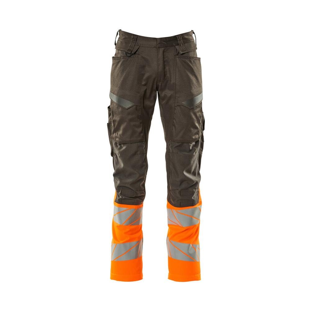 Kalhoty s kapsami na kolenou, kalhoty se strečovými vsadkami, tmavě antracitová/hi-vis oranžová