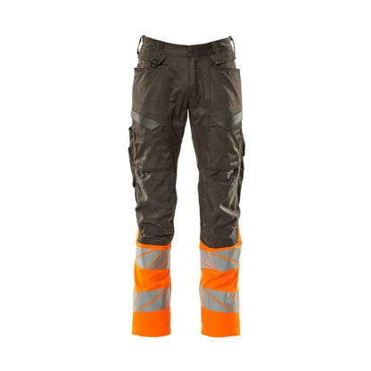 Kalhoty s kapsami na kolenou, kalhoty se strečovými vsadkami, tmavě antracitová/hi-vis oranžová
