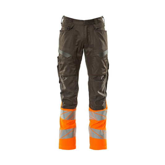 Kalhoty s kapsami na kolenou, kalhoty se strečovými vsadkami, tmavě antracitová/hi-vis oranžová